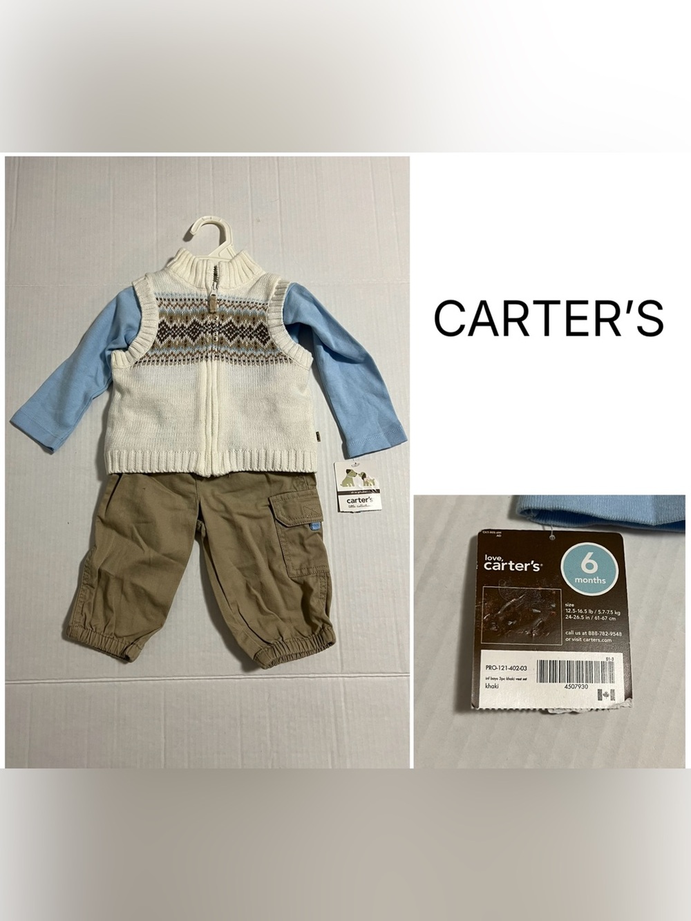 CARTER’S - 6M - NWT - INFANT BOYS 3PC FAIRISLE KNIT VEST SET